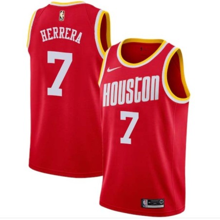 Red_Throwback Carl Herrera Twill Basketball Jersey -Rockets #7 Herrera Twill Jerseys, FREE SHIPPING