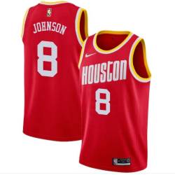 Red_Throwback Eddie Johnson Twill Basketball Jersey -Rockets #8 Johnson Twill Jerseys, FREE SHIPPING
