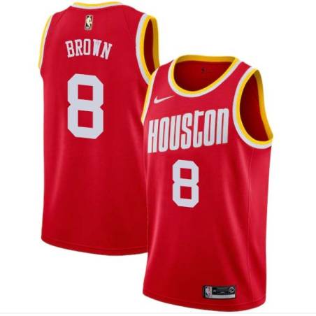 Red_Throwback Bobby Brown Twill Basketball Jersey -Rockets #8 Brown Twill Jerseys, FREE SHIPPING