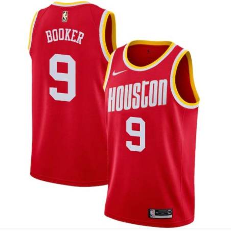 Red_Throwback Melvin Booker Twill Basketball Jersey -Rockets #9 Booker Twill Jerseys, FREE SHIPPING