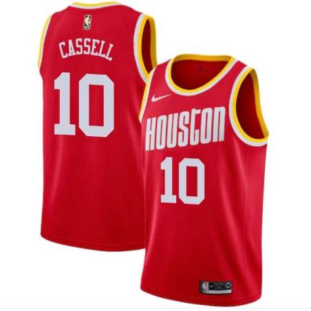 Red_Throwback Sam Cassell Twill Basketball Jersey -Rockets #10 Cassell Twill Jerseys, FREE SHIPPING