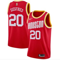 Red_Throwback Larry Siegfried Twill Basketball Jersey -Rockets #20 Siegfried Twill Jerseys, FREE SHIPPING