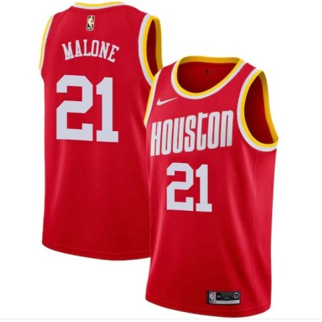 Red_Throwback Moses Malone Twill Basketball Jersey -Rockets #21 Malone Twill Jerseys, FREE SHIPPING