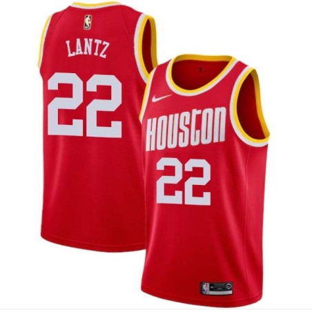 Red_Throwback Stu Lantz Twill Basketball Jersey -Rockets #22 Lantz Twill Jerseys, FREE SHIPPING