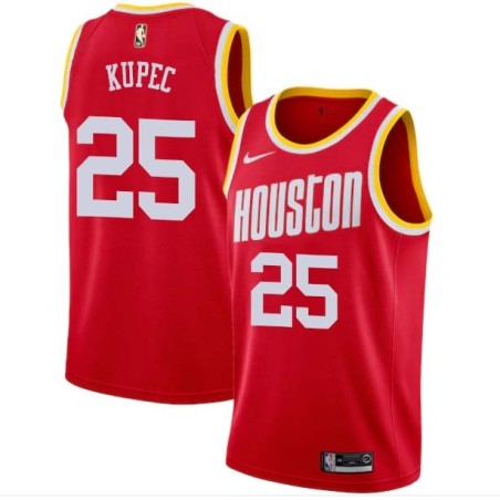 Red_Throwback C.J. Kupec Twill Basketball Jersey -Rockets #25 Kupec Twill Jerseys, FREE SHIPPING
