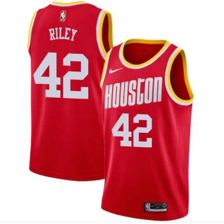 Red_Throwback Eric Riley Twill Basketball Jersey -Rockets #42 Riley Twill Jerseys, FREE SHIPPING