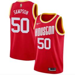 Red_Throwback Ralph Sampson Twill Basketball Jersey -Rockets #50 Sampson Twill Jerseys, FREE SHIPPING