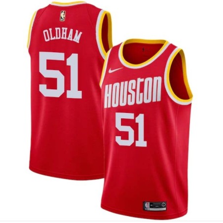 Red_Throwback Jawann Oldham Twill Basketball Jersey -Rockets #51 Oldham Twill Jerseys, FREE SHIPPING