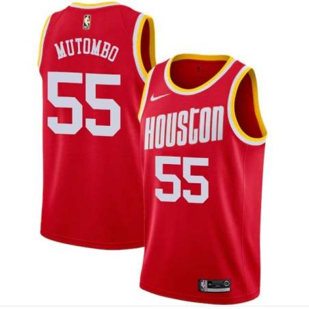 Red_Throwback Dikembe Mutombo Twill Basketball Jersey -Rockets #55 Mutombo Twill Jerseys, FREE SHIPPING