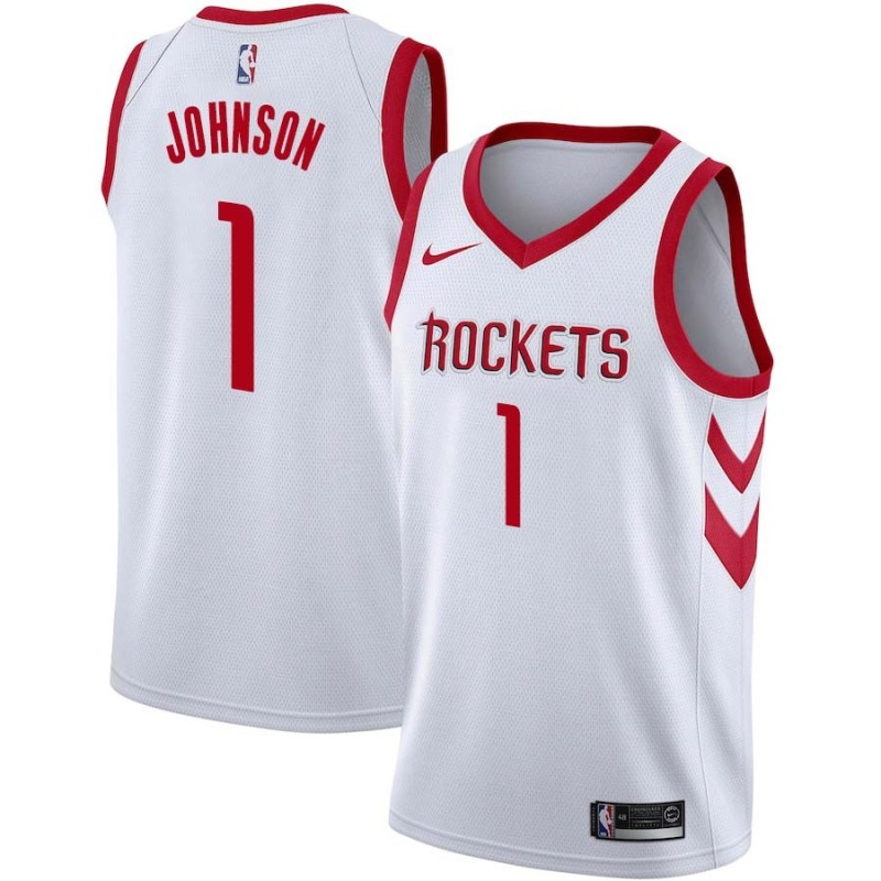 White Classic Lee Johnson Twill Basketball Jersey -Rockets #1 Johnson Twill Jerseys, FREE SHIPPING