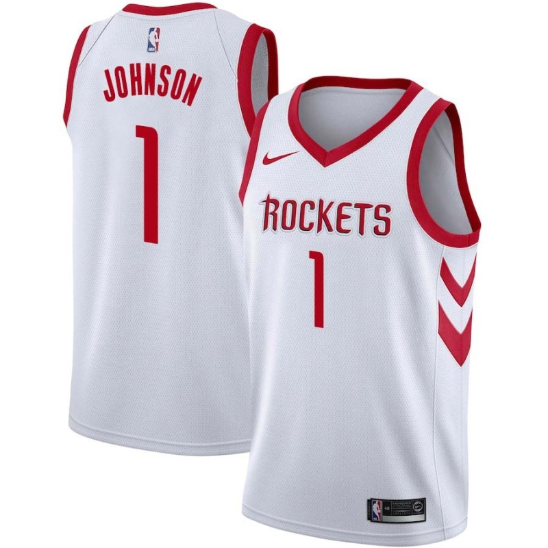 White Classic Buck Johnson Twill Basketball Jersey -Rockets #1 Johnson Twill Jerseys, FREE SHIPPING