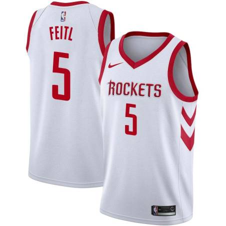 White Classic Dave Feitl Twill Basketball Jersey -Rockets #5 Feitl Twill Jerseys, FREE SHIPPING