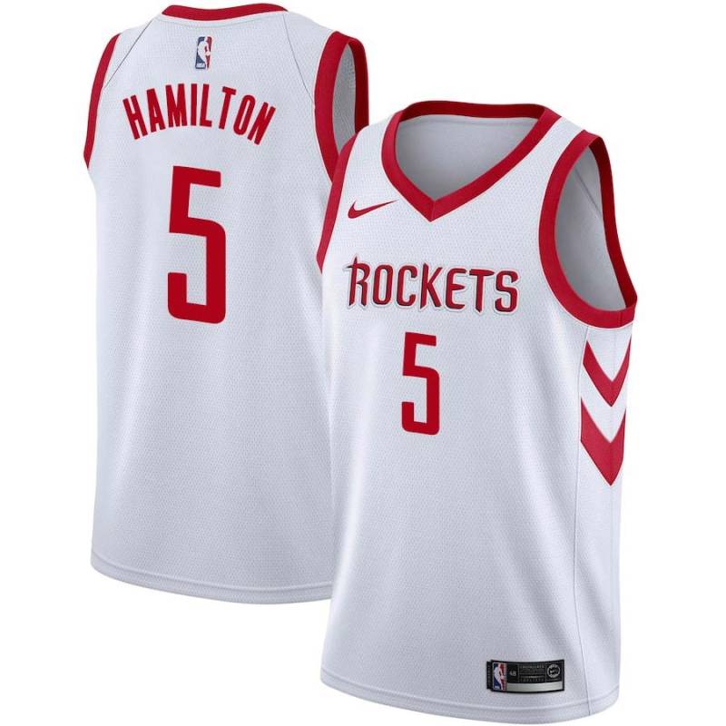 White Classic Jordan Hamilton Twill Basketball Jersey -Rockets #5 Hamilton Twill Jerseys, FREE SHIPPING