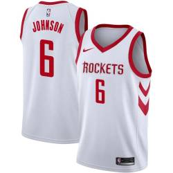 White Classic George Johnson Twill Basketball Jersey -Rockets #6 Johnson Twill Jerseys, FREE SHIPPING