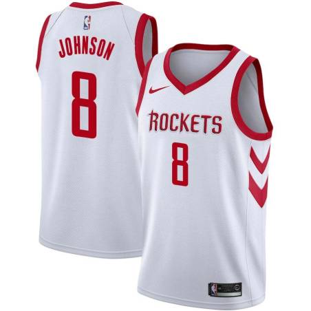 White Classic Eddie Johnson Twill Basketball Jersey -Rockets #8 Johnson Twill Jerseys, FREE SHIPPING
