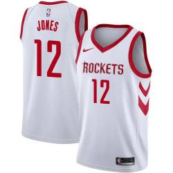 White Classic Nick Jones Twill Basketball Jersey -Rockets #12 Jones Twill Jerseys, FREE SHIPPING