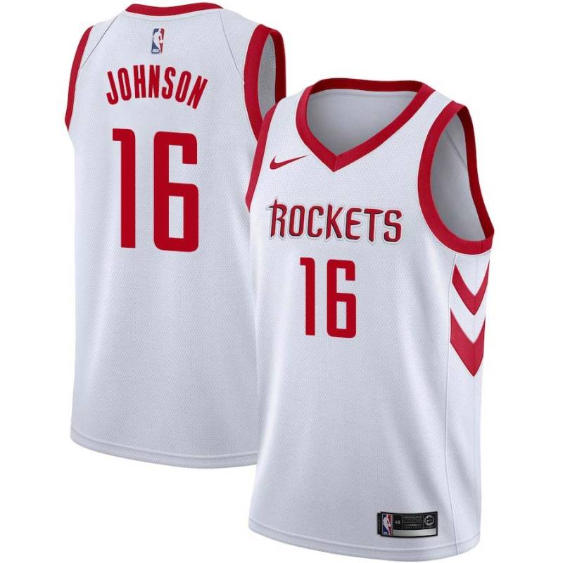 White Classic George Johnson Twill Basketball Jersey -Rockets #16 Johnson Twill Jerseys, FREE SHIPPING