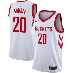 White Classic Dave Gambee Twill Basketball Jersey -Rockets #20 Gambee Twill Jerseys, FREE SHIPPING