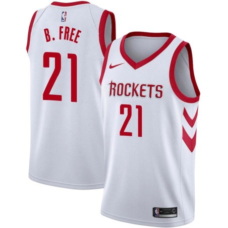 White Classic World B. Free Twill Basketball Jersey -Rockets #21 Free Twill Jerseys, FREE SHIPPING