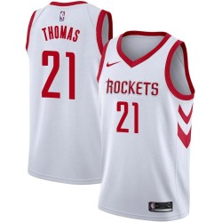 White Classic Kenny Thomas Twill Basketball Jersey -Rockets #21 Thomas Twill Jerseys, FREE SHIPPING