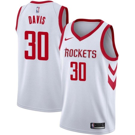 White Classic Jim Davis Twill Basketball Jersey -Rockets #30 Davis Twill Jerseys, FREE SHIPPING