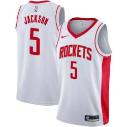 White Aaron Jackson Rockets #5 Twill Basketball Jersey FREE SHIPPING