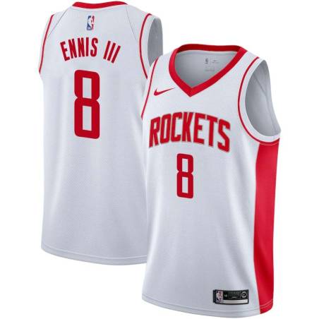 White James Ennis III Rockets #8 Twill Basketball Jersey FREE SHIPPING