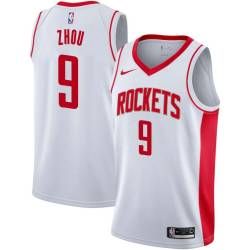 White Zhou Qi Rockets #9 Twill Basketball Jersey FREE SHIPPING