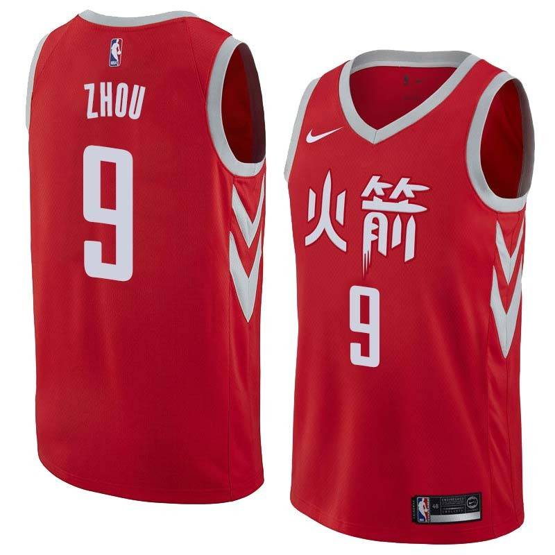 2017-18City Zhou Qi Rockets #9 Twill Basketball Jersey FREE SHIPPING