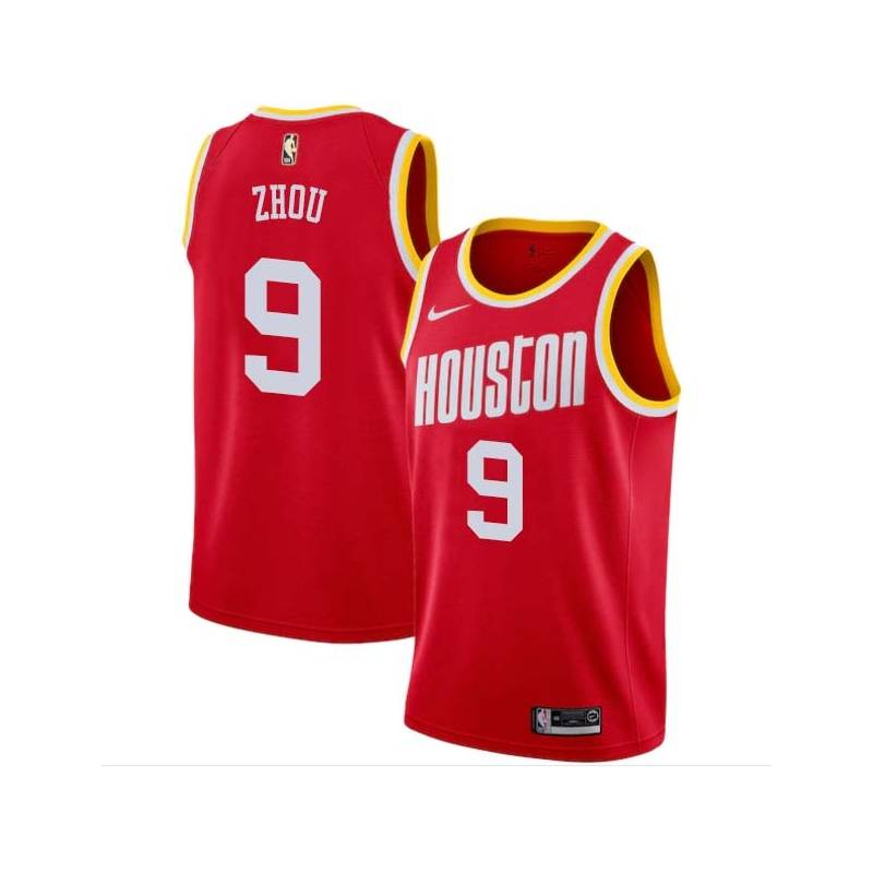 Red_Throwback Zhou Qi Rockets #9 Twill Basketball Jersey FREE SHIPPING
