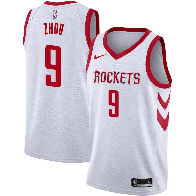 White Classic Zhou Qi Rockets #9 Twill Basketball Jersey FREE SHIPPING