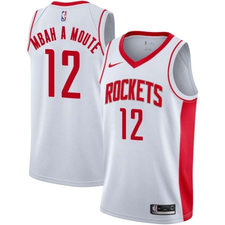 White Luc Mbah a Moute Rockets #12 Twill Basketball Jersey FREE SHIPPING