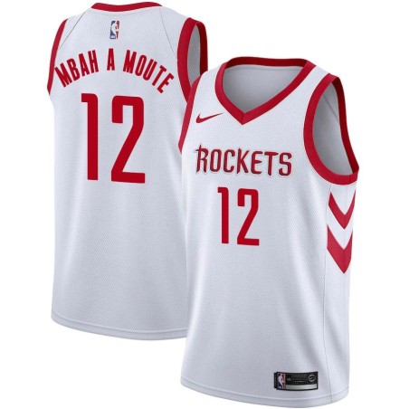 White Classic Luc Mbah a Moute Rockets #12 Twill Basketball Jersey FREE SHIPPING