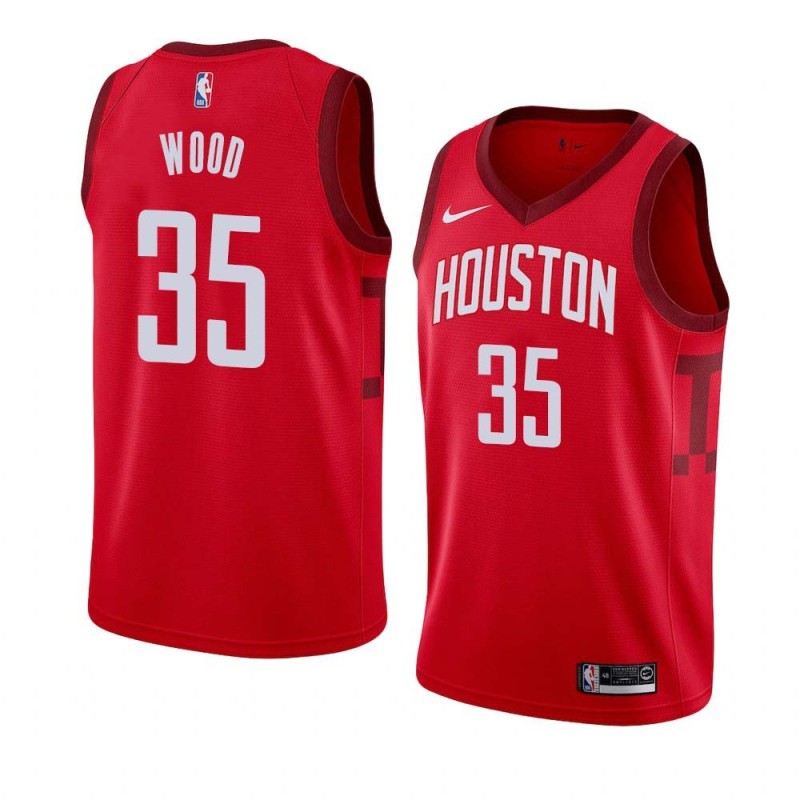 Red_Earned Christian Wood Rockets #35 Twill Basketball Jersey FREE SHIPPING