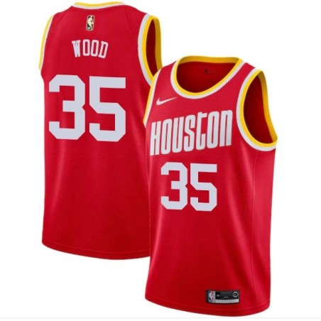 Red_Throwback Christian Wood Rockets #35 Twill Basketball Jersey FREE SHIPPING