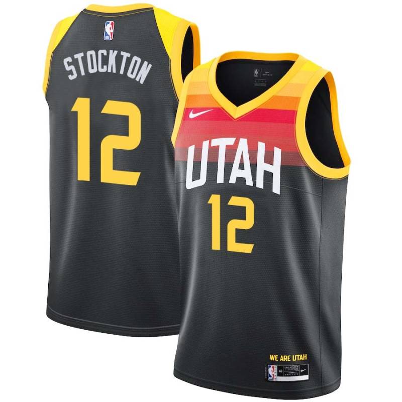 2021-22City John Stockton Twill Basketball Jersey -Jazz #12 Stockton Twill Jerseys, FREE SHIPPING