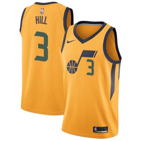 Glod George Hill Twill Basketball Jersey -Jazz #3 Hill Twill Jerseys, FREE SHIPPING