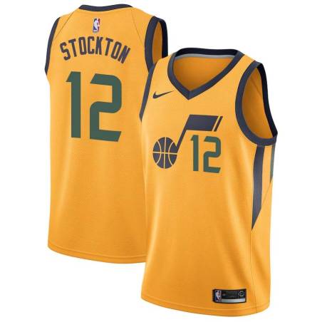 Glod John Stockton Twill Basketball Jersey -Jazz #12 Stockton Twill Jerseys, FREE SHIPPING