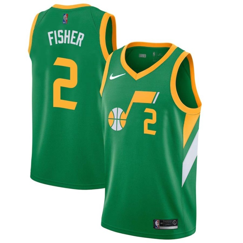 Green_Earned Derek Fisher Twill Basketball Jersey -Jazz #2 Fisher Twill Jerseys, FREE SHIPPING