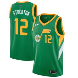 Green_Earned John Stockton Twill Basketball Jersey -Jazz #12 Stockton Twill Jerseys, FREE SHIPPING