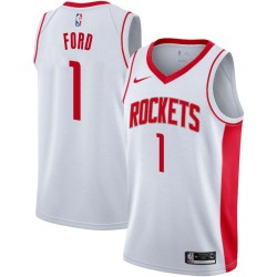 White Phil Ford Twill Basketball Jersey -Rockets #1 Ford Twill Jerseys, FREE SHIPPING