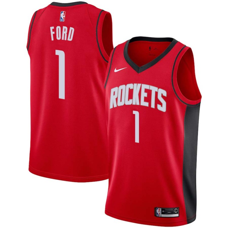 Red Phil Ford Twill Basketball Jersey -Rockets #1 Ford Twill Jerseys, FREE SHIPPING