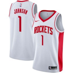 White Buck Johnson Twill Basketball Jersey -Rockets #1 Johnson Twill Jerseys, FREE SHIPPING