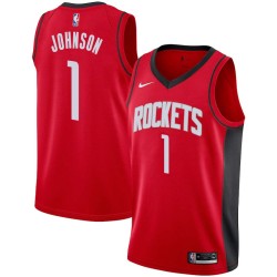 Red Buck Johnson Twill Basketball Jersey -Rockets #1 Johnson Twill Jerseys, FREE SHIPPING