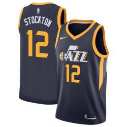 Navy John Stockton Twill Basketball Jersey -Jazz #12 Stockton Twill Jerseys, FREE SHIPPING