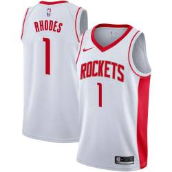 White Rodrick Rhodes Twill Basketball Jersey -Rockets #1 Rhodes Twill Jerseys, FREE SHIPPING