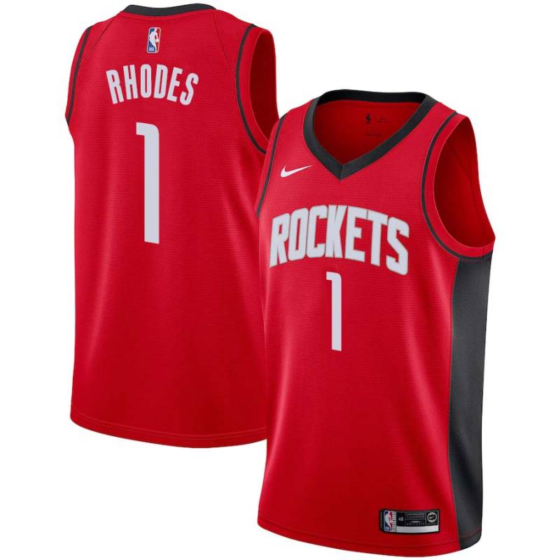 Red Rodrick Rhodes Twill Basketball Jersey -Rockets #1 Rhodes Twill Jerseys, FREE SHIPPING