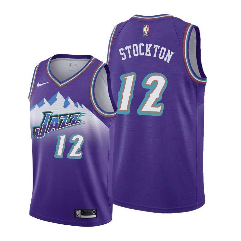 Throwback John Stockton Twill Basketball Jersey -Jazz #12 Stockton Twill Jerseys, FREE SHIPPING