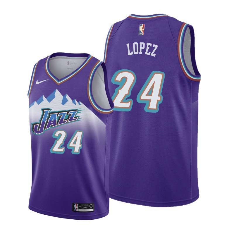 Throwback Raul Lopez Twill Basketball Jersey -Jazz #24 Lopez Twill Jerseys, FREE SHIPPING