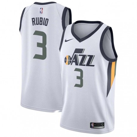 White Ricky Rubio Jazz #3 Twill Basketball Jersey FREE SHIPPING